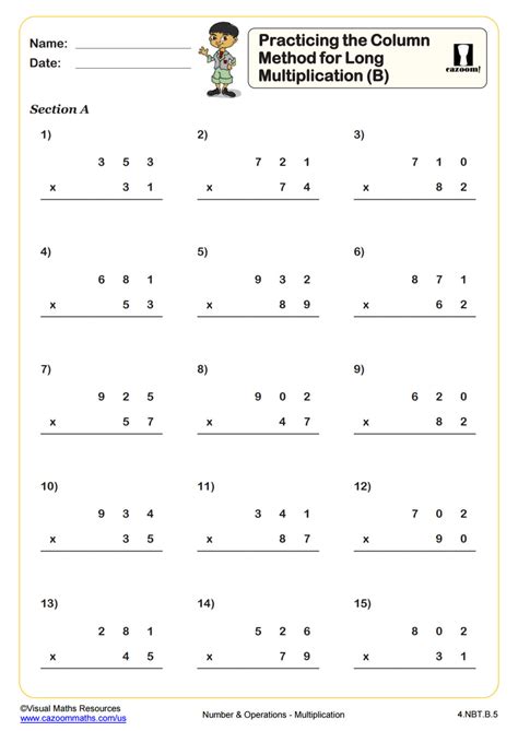 Practising the Column Method for Long Multiplication (B) .
